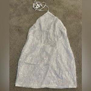 White Sequin Halter Dress
